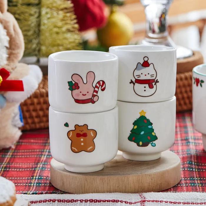 크리스마스 밀크캣 버터곰 스크래빗 도자기 소주잔 4P SET