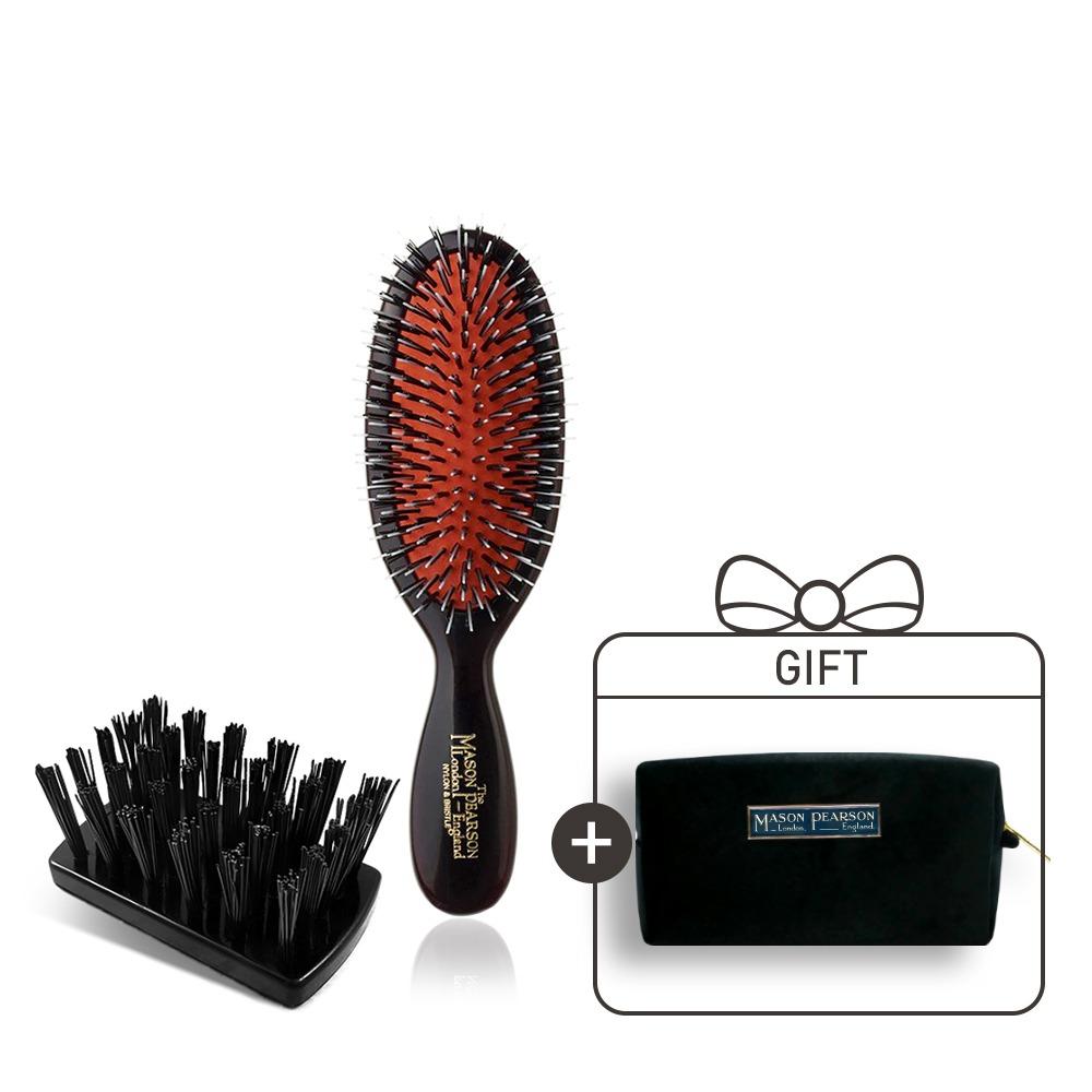 포켓 브리스틀&나일론 헤어브러시 BN4+클리닝브러시 세트구성