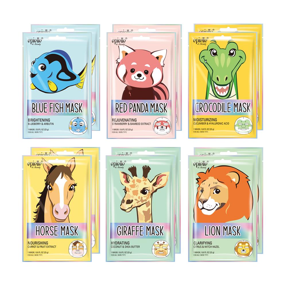2023 new 에피엘르 동물 캐릭터마스크팩 12개 혼합 (레드판다/블루피쉬/라이언/기린/홀스/크로커다일)