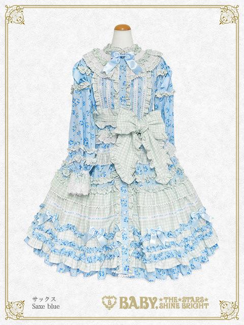 Berry Sweet Bouquet Long one piece dress - サックス Saxe blue