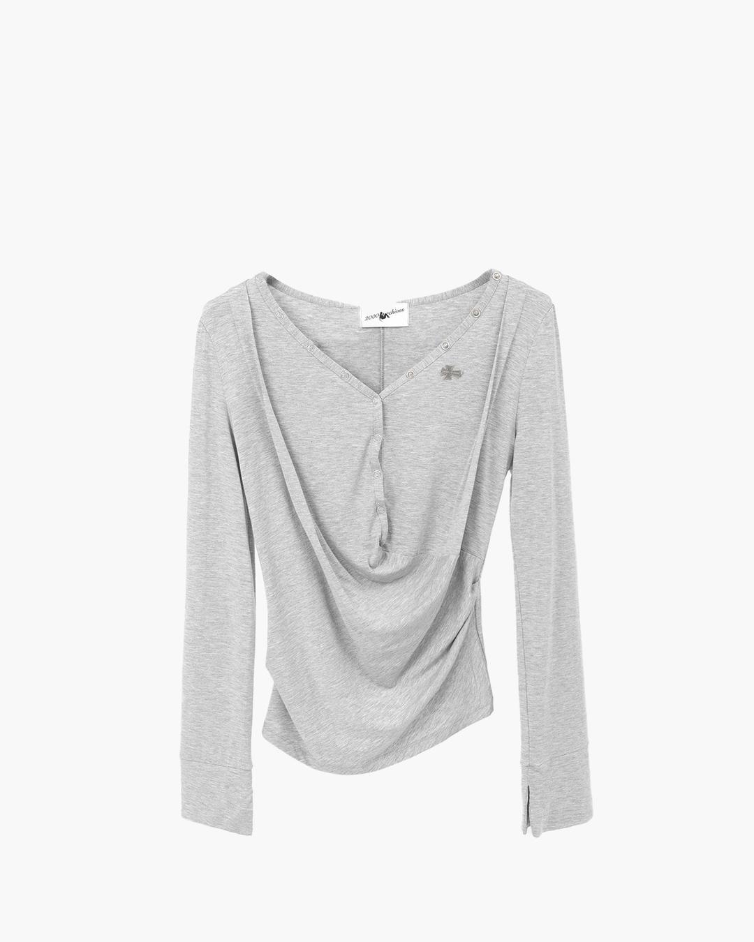 DRAPED HENLEY TOP (MELANGE GREY)
