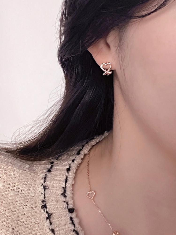 실버925 라인 크로스 하트 원터치귀걸이