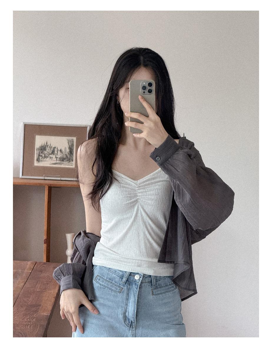 [5일소요] 자카드 셔링 슬리브리스 (2colors)