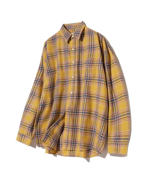 87-STAN079 레트로 오버핏 포켓 긴팔 체크 셔츠 옐로우