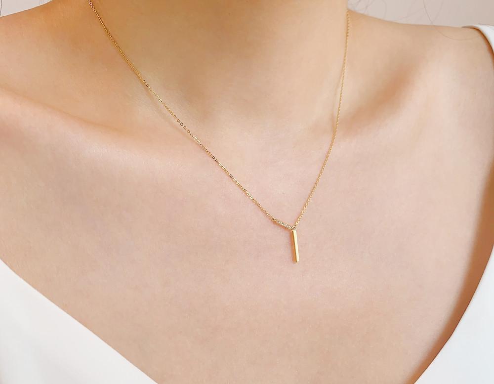 14k 화이트큐빅 더블 스틱 목걸이 데일리 심플 여자 여성