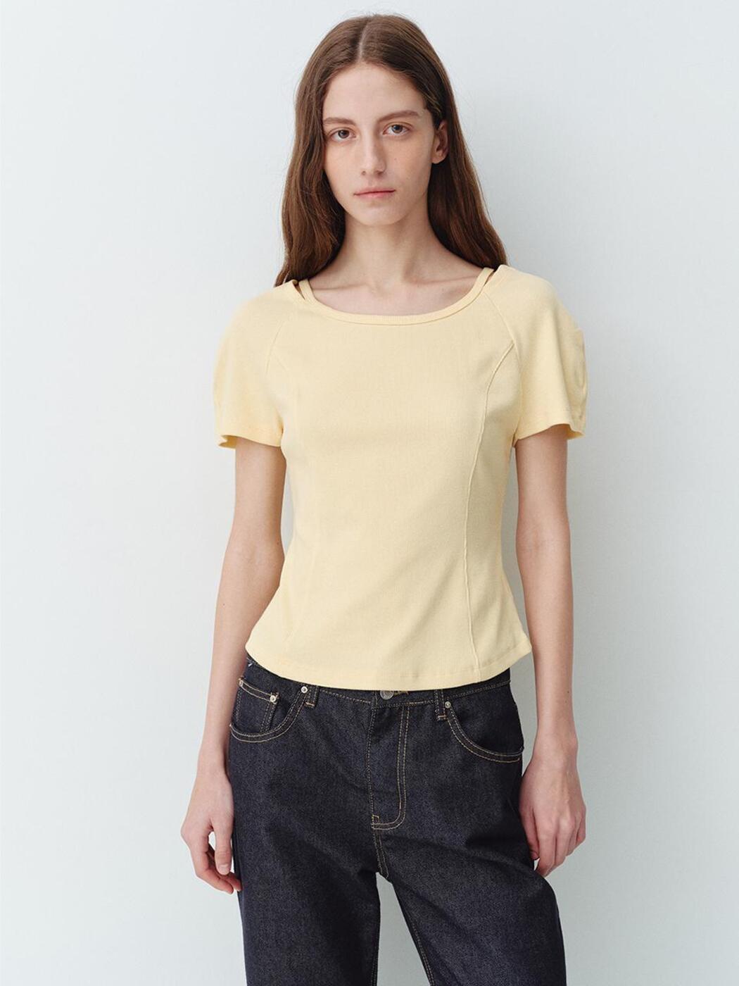 Cut-Out Square Neck Slit T-Shirt (2color)