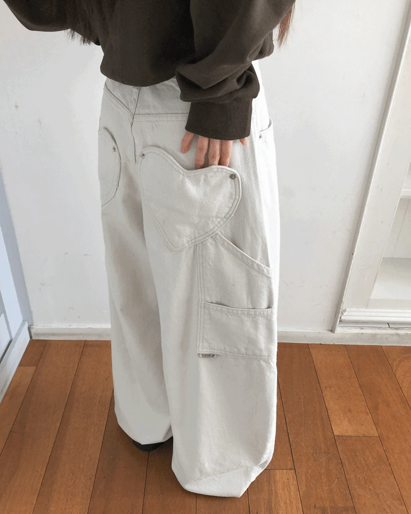 [하트포켓💗/사이드포인트] 르션 포켓 스트랩 벌룬핏 코튼 롱 팬츠