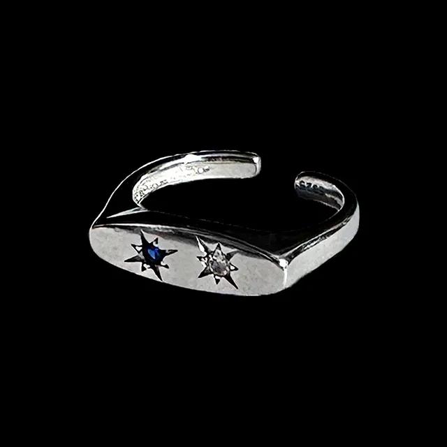 Plat white blue ring 플랫 화이트 블루 흰색 파랑 큐빅 원석 키치 스트릿 힙 힙한 y2k 오픈 반지 링