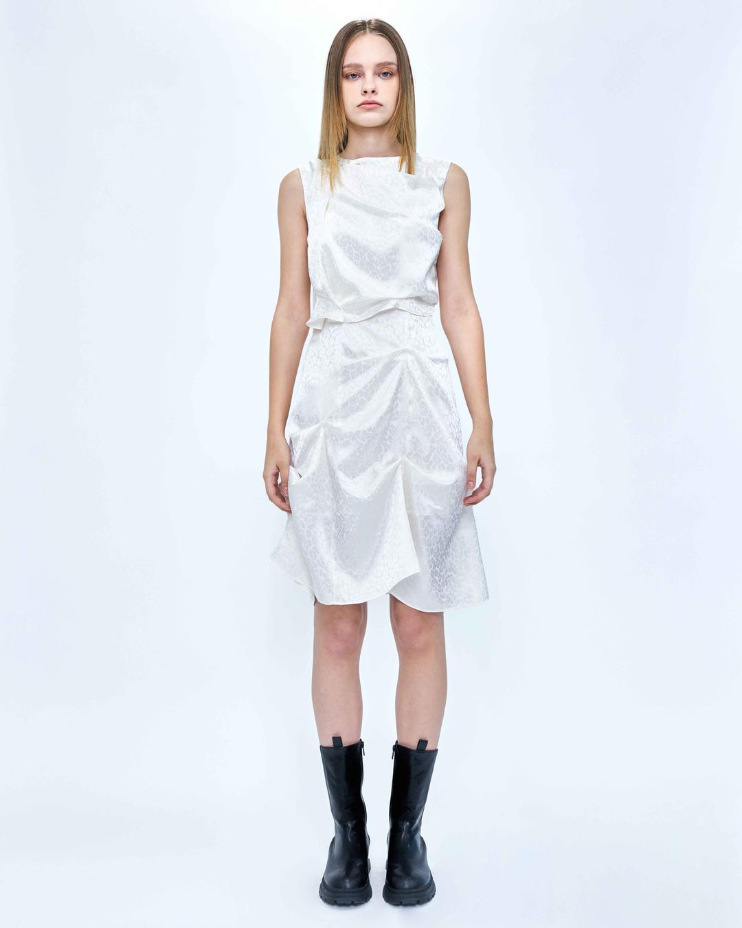 DOZI - Satin Leopard Dress _ Off-White