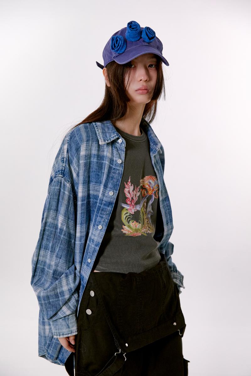 Washed Check Shirts (BLUE)