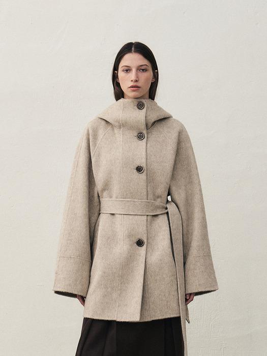 RTF CAMEL SILK HOODED HALF COAT [HAND MADE]_D-OATMEAL