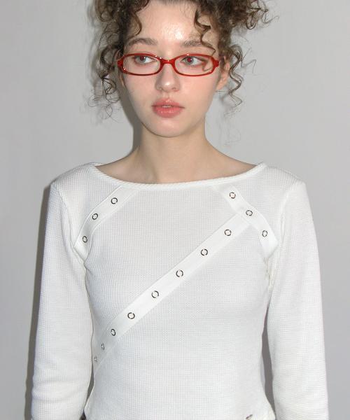 아일렛 테이프 와플 티셔츠_화이트