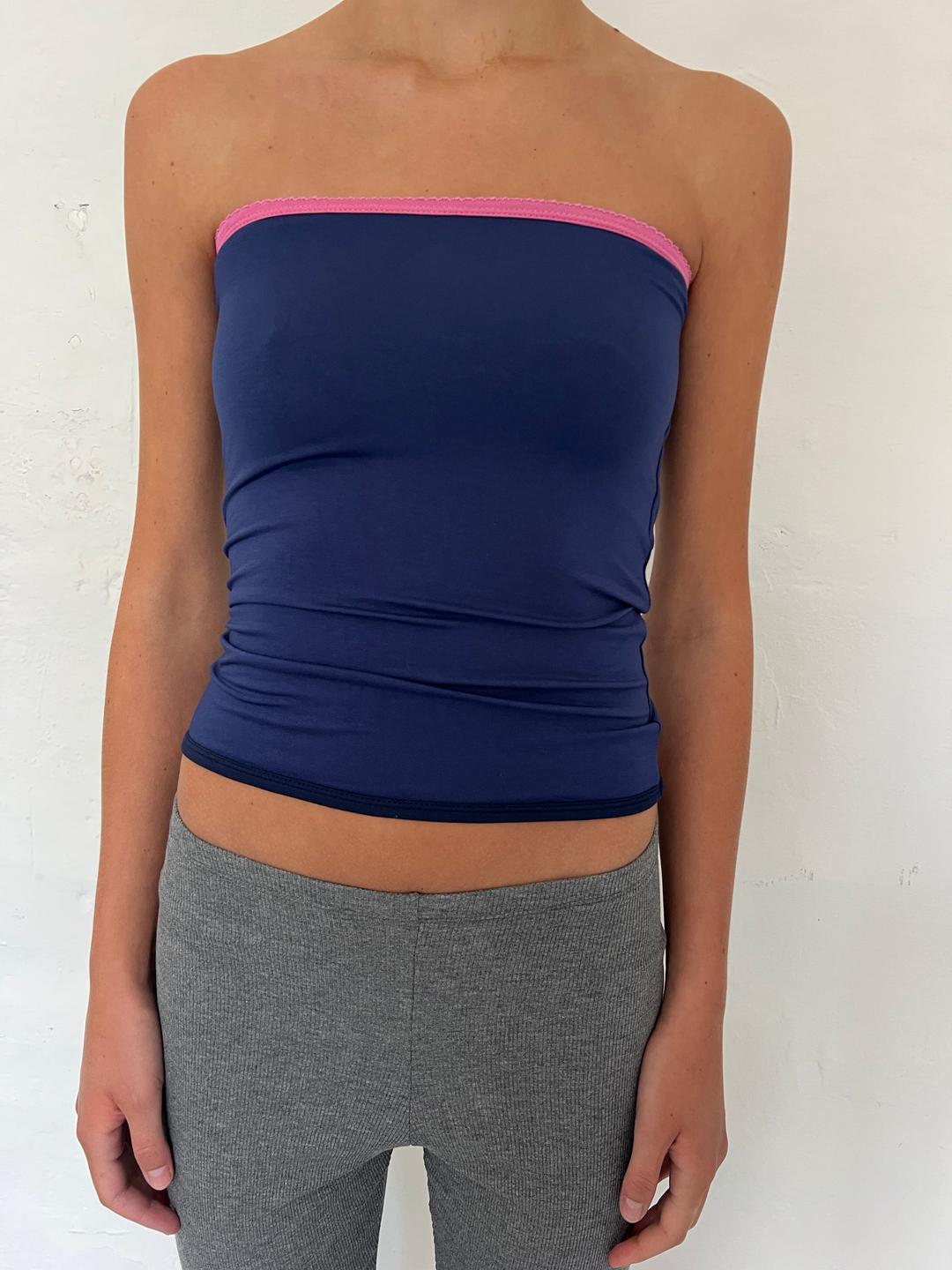 Bandeau top in viscose, picoeta pink/ocean/navy