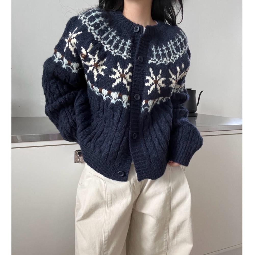 snowflake wool cardigan 스노우 울 자가드 가디건 (2color)