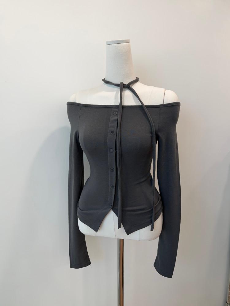 [-3kg 슬림핏 티셔츠set] 발레코어 스카프 오프숄더