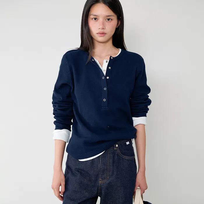 [3rd] Tom waffle henley t-shirt_navy
