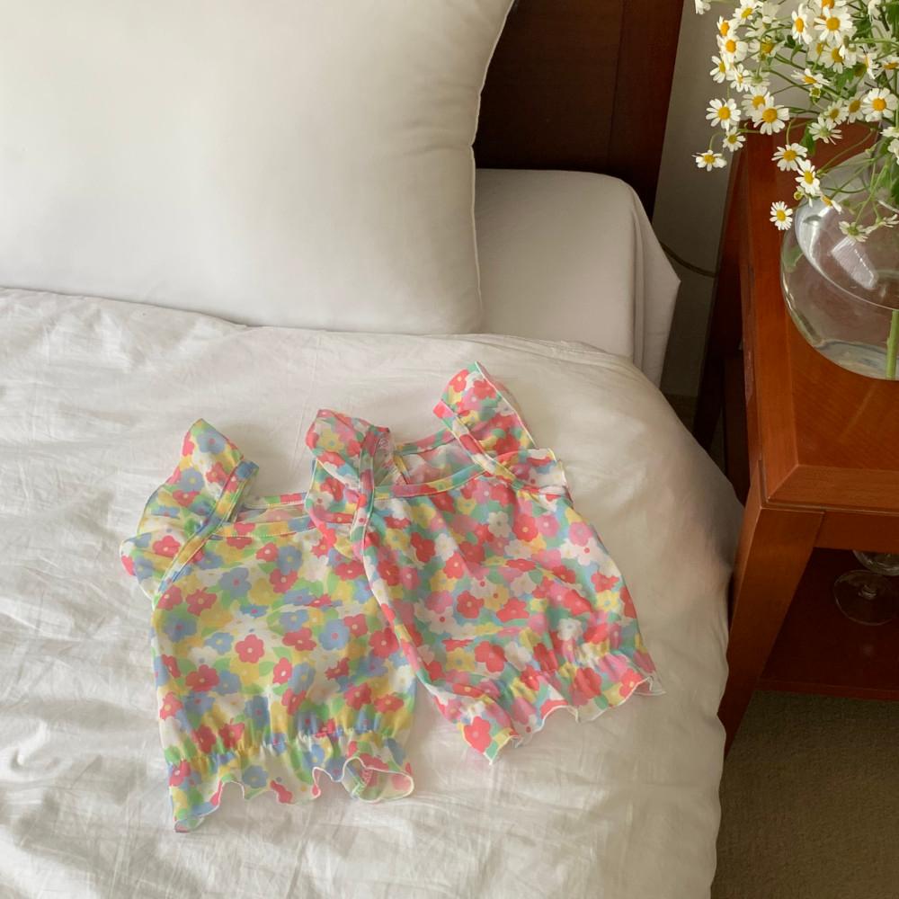 강아지옷 매쉬 플라워 프릴 블라우스 S-2XL S