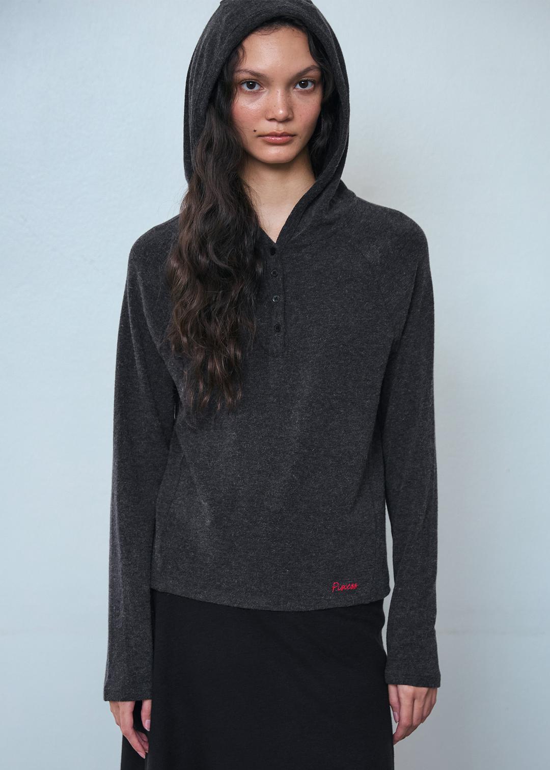 Button-Up Slim Fit Hoodie_Charcoal