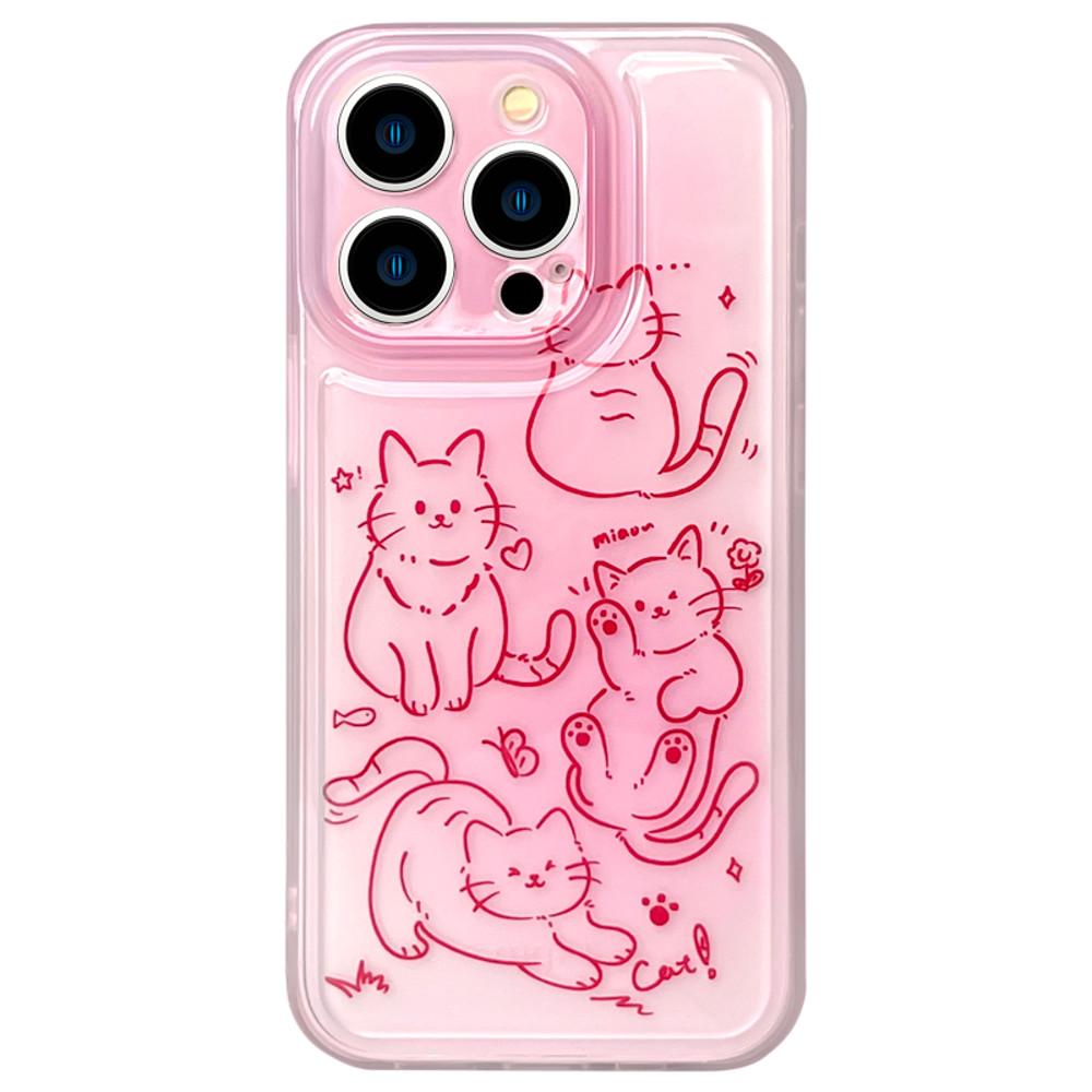 수심 Pink Meow Case 아이폰 케이스 고양이 투명 하드 핑크 귀여운 감성 15