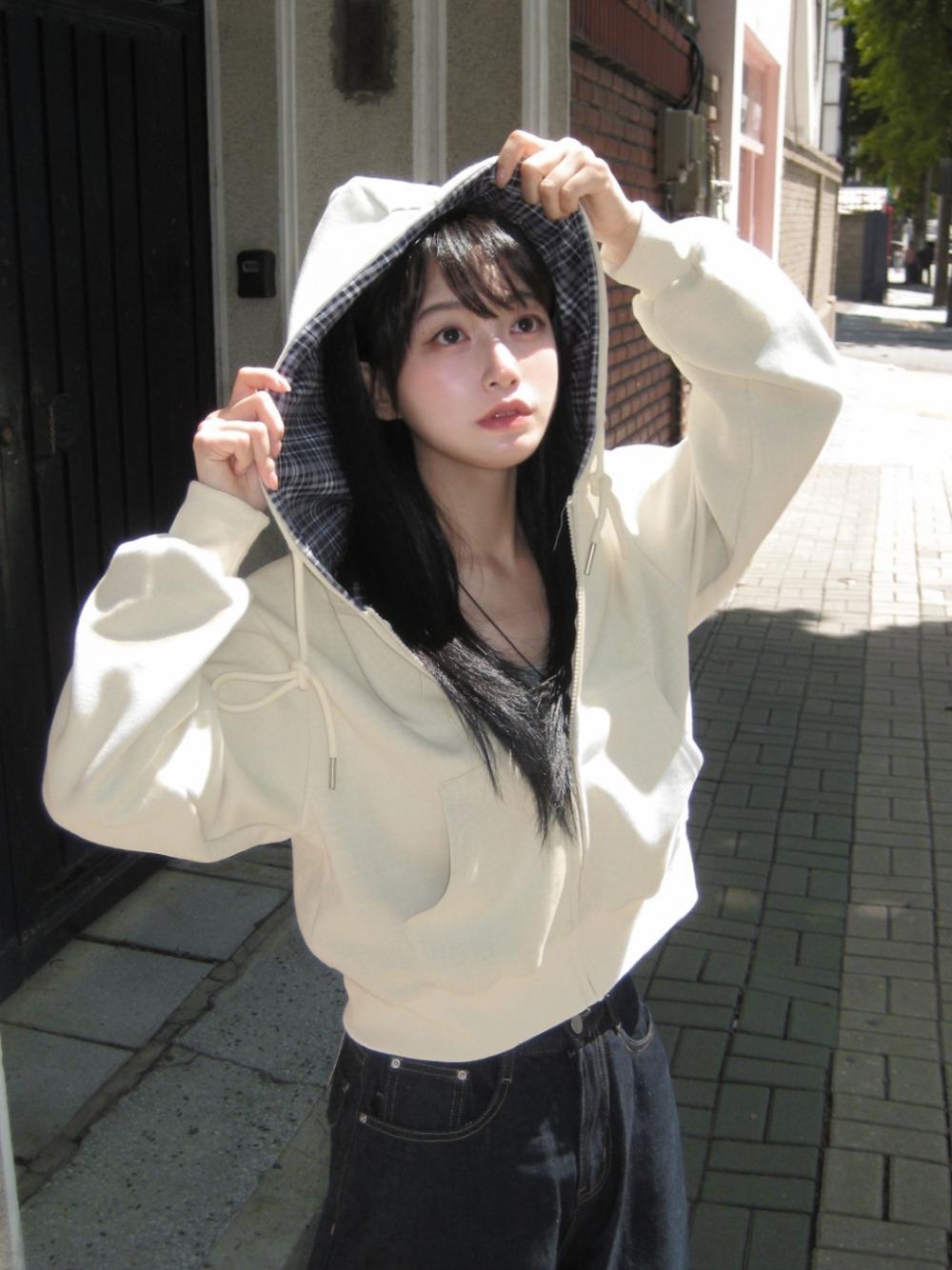 언버티 sugar checkered hooded zip-up