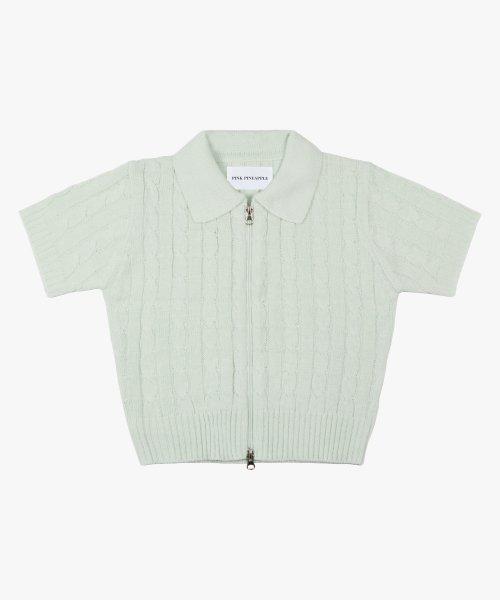 CABLE ZIP-UP CARDIGAN_MINT