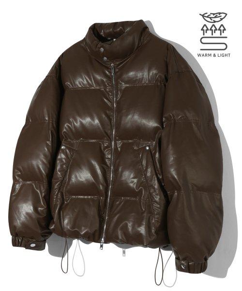 바이커 비건 레더 숏 패딩 (BROWN)