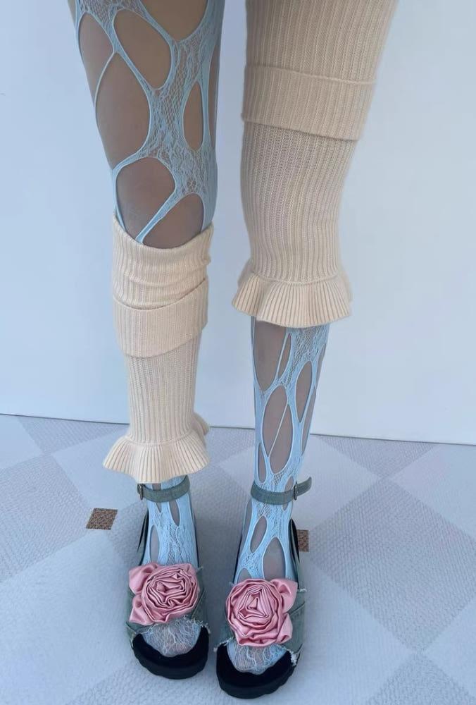 Big punching lace stockings (beige/blue) / 빅 펀칭 홀 레이스 스타킹