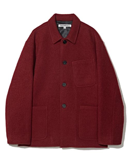 100% 컬리 울 하프 코트 레드