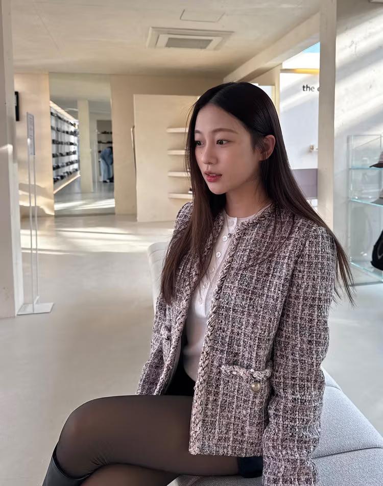 [인기상품 리오더]핑크 체크 트위드자켓