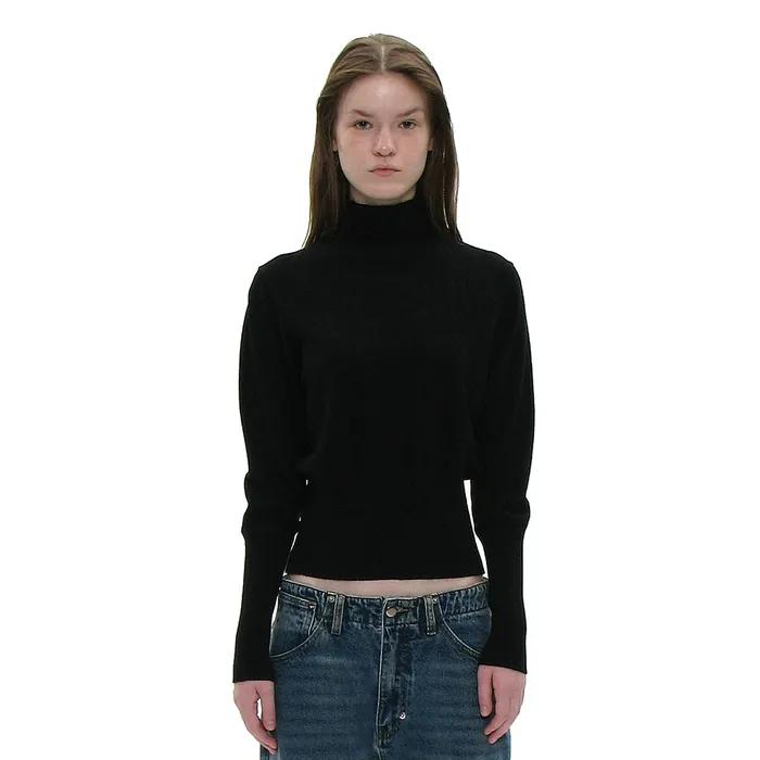 PWC HIGHNECK BACK BUTTON-UP KNIT TOP_BLACK
