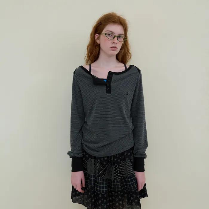 227. Boatneck Stripe T _ Black