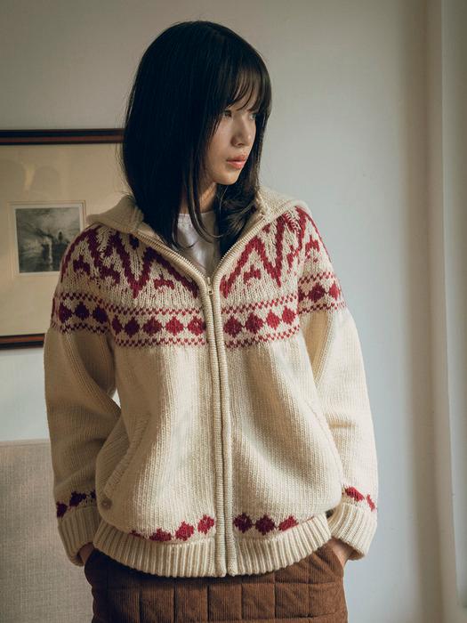 KN4242 Nordic knit hood zip-up