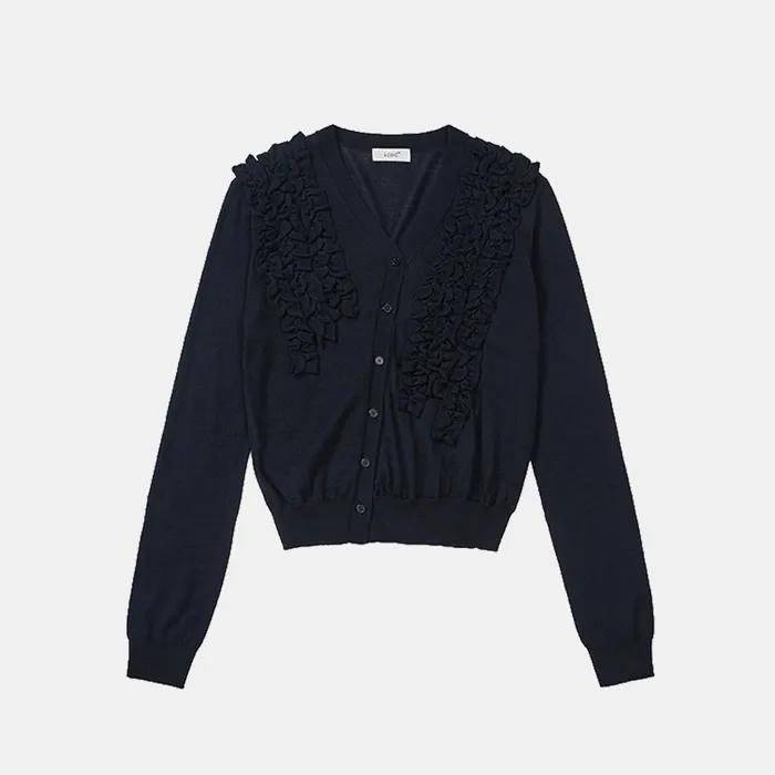 [2nd REORDER] ASYMMETRIC FRILL CARDIGAN (NAVY)