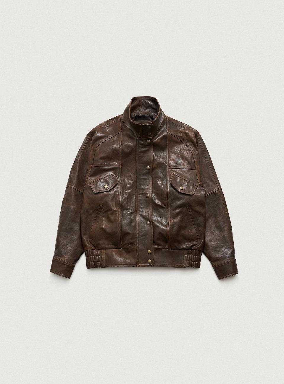[Pre-Order] Brown Stain Leather Motorcycle Jacket [10월 중순 순차 배송]