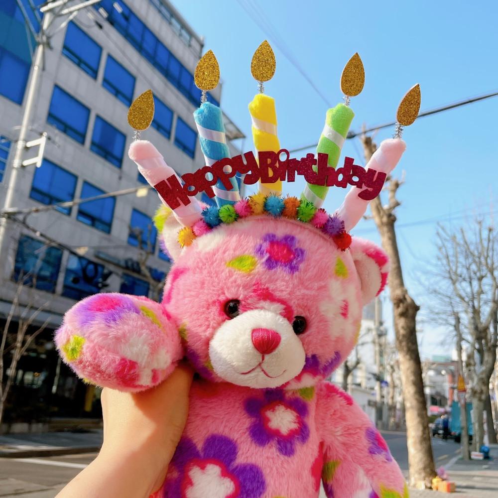 [6차재입고]반짝이 해피벌스데이 촛불왕관 머리띠 생일머리띠