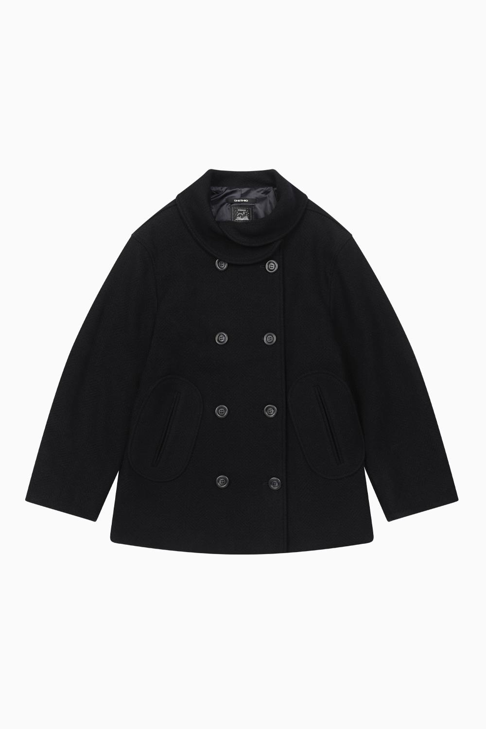 LAYERED COLLAR DOUBLE WOOL COAT, DEEP NAVY