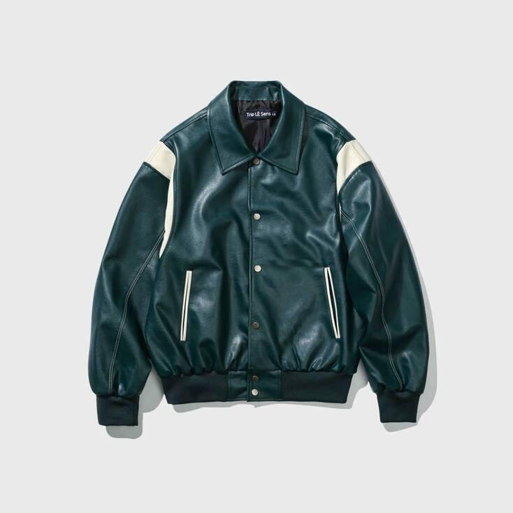 유니섹스 스티치 오버 바시티 자켓_DEEP GREEN