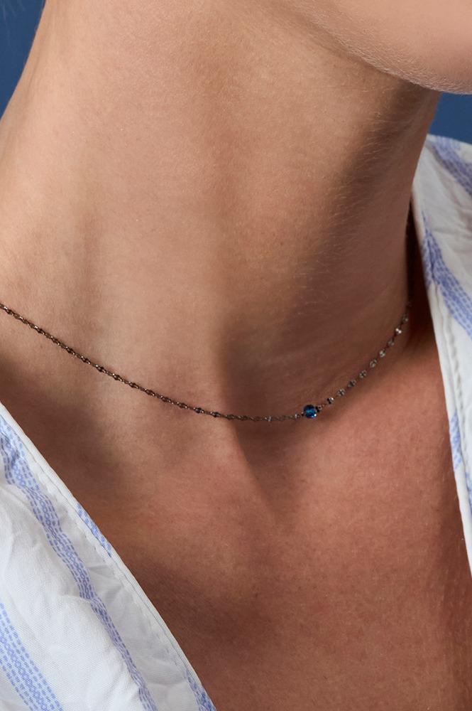 [SILVER 925] BLACK CHAIN NATURAL STONE NECKLACE AN2240017