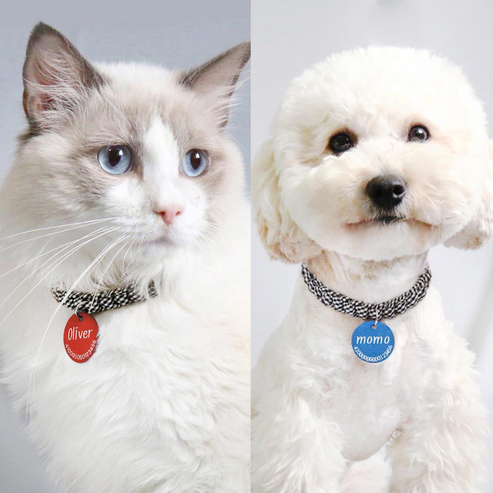 강아지목걸이 인식표 고양이목걸이 이름표 블랙체크 알루미늄