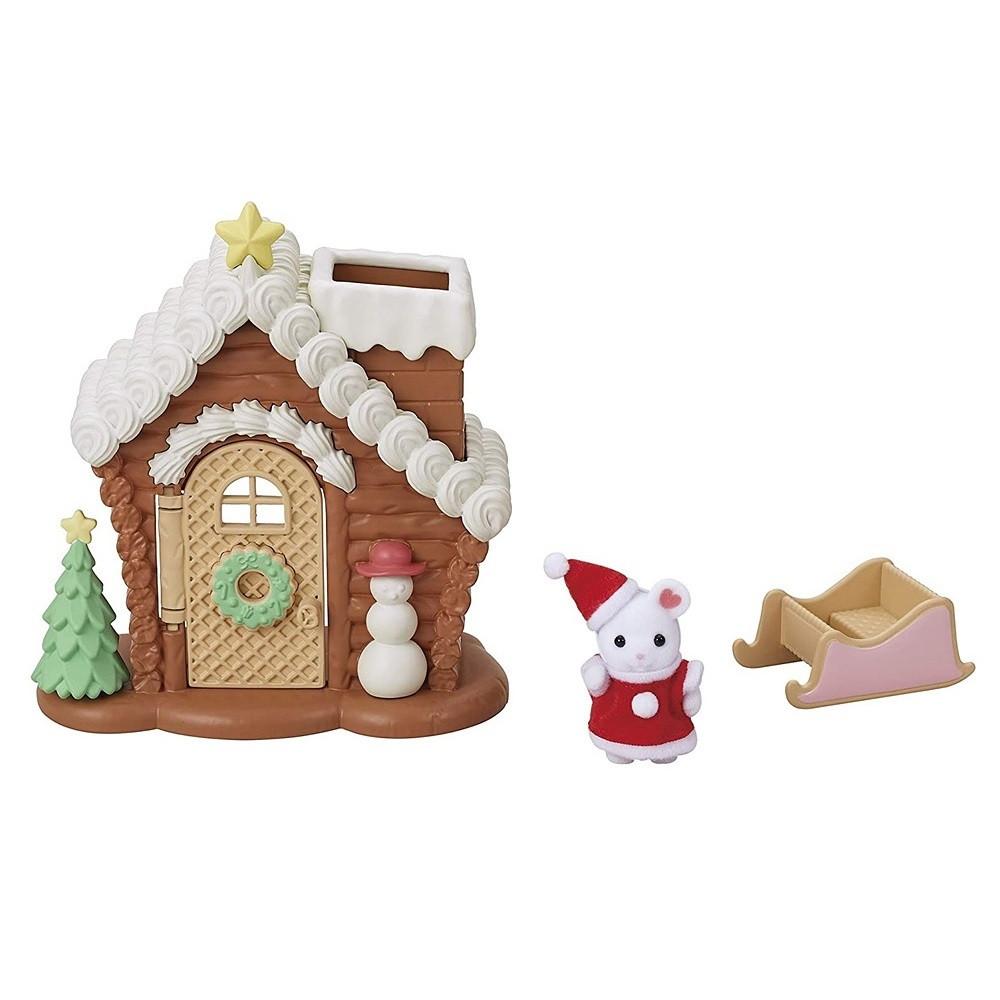 실바니안 패밀리 아기 산타 과자의 집 쥐 인형 크리스마스 놀이 옷 통나무집 썰매 세트