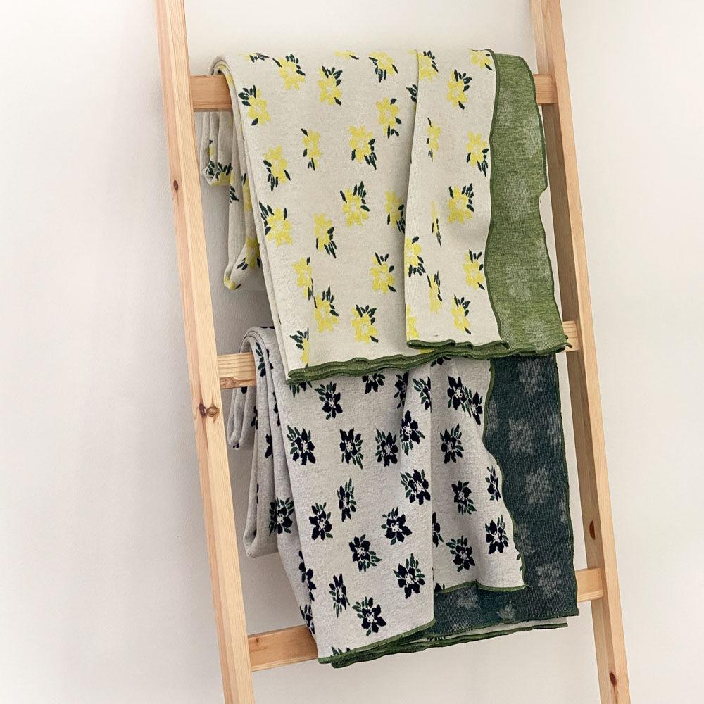 면니트 블랭킷 - 옐로우 꽃/ 네이비 꽃