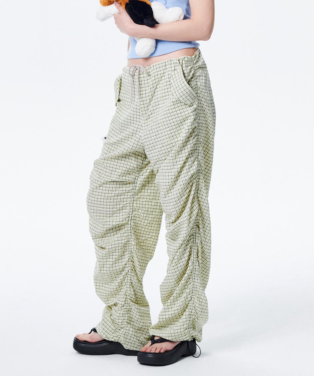 CHECK SHIRRING PARACHUTE PANTS [LIGHT YELLOW] *05월 23일 예약배송