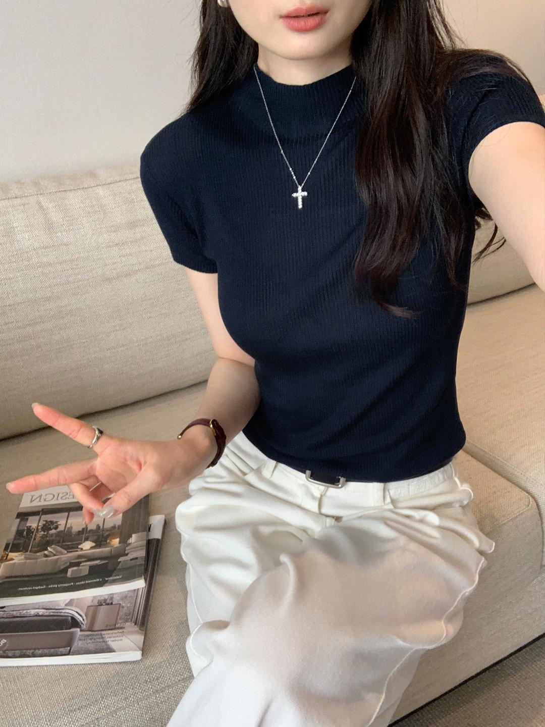 유누아 [텐셀100%✨/여름니트] 반목 골지 반팔 니트 우리