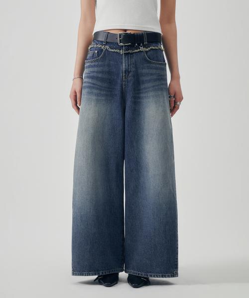 Two-way Fit Balloon Denim Pants [ Dark Indigo ]