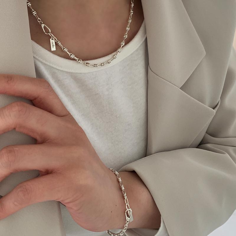 [아몬즈 단독] 실버 타원링 링크 목걸이&팔찌세트_mvs01