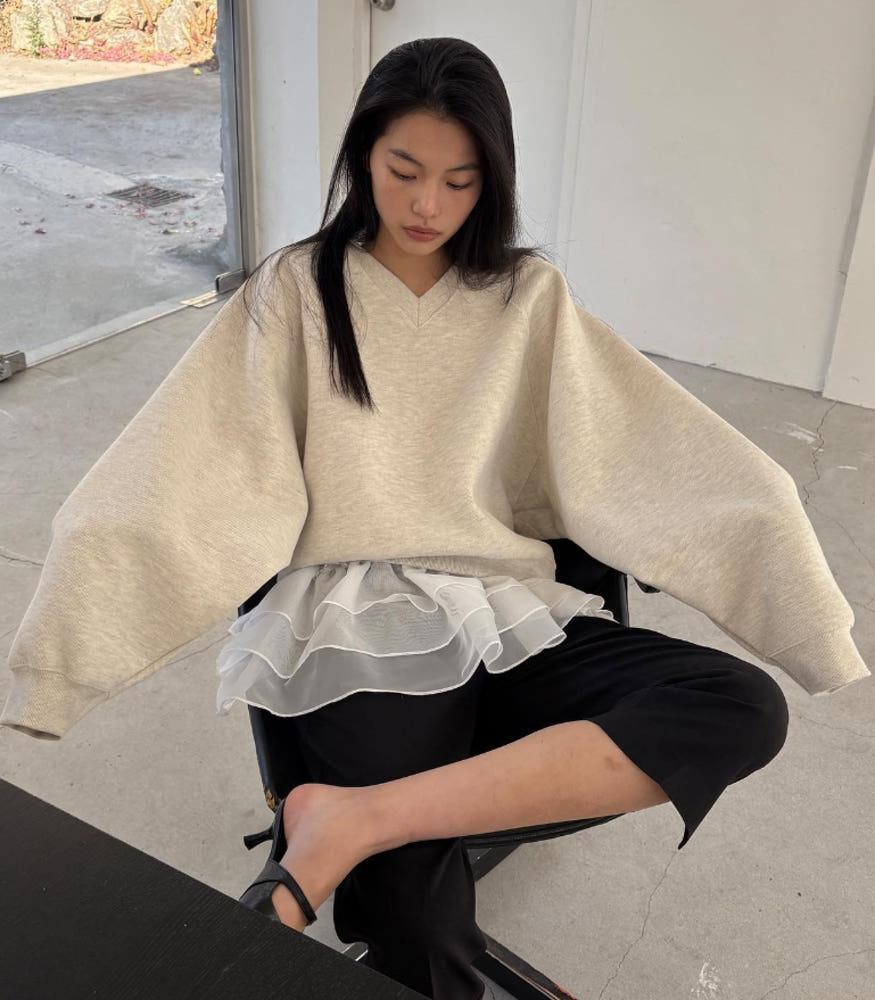 25SS 브이 맨투맨 오버핏 절개 코튼 스웻셔츠 셋업가능