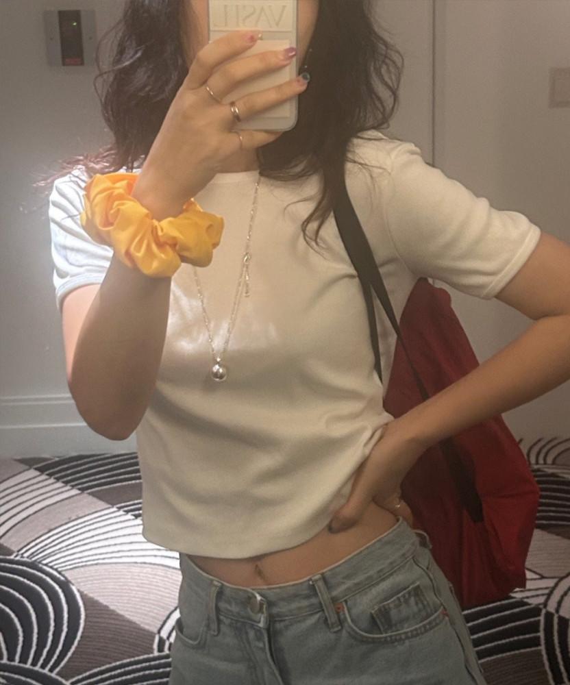 크롭티 셔츠 여성 이너 반팔 티셔츠 [바질]