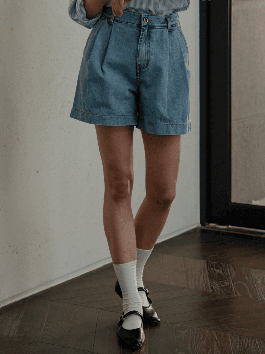 USA two tuck short denim_Blue