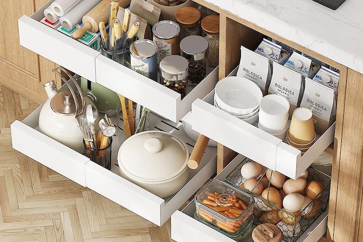 딱맞게 넓이 확장! 오틀리 2세대 주방 슬라이딩 레일 선반 2size