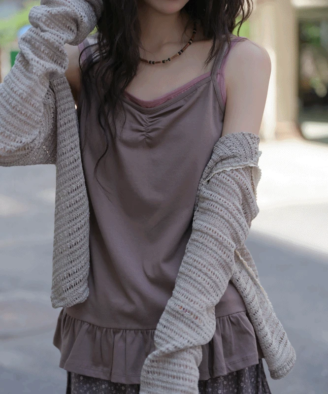 허쉬 레이어드 프릴 모달 나시 4color